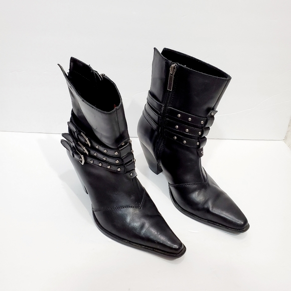 Harley-Davidson Shoes - Harley Davidson black leather studded belted boots
